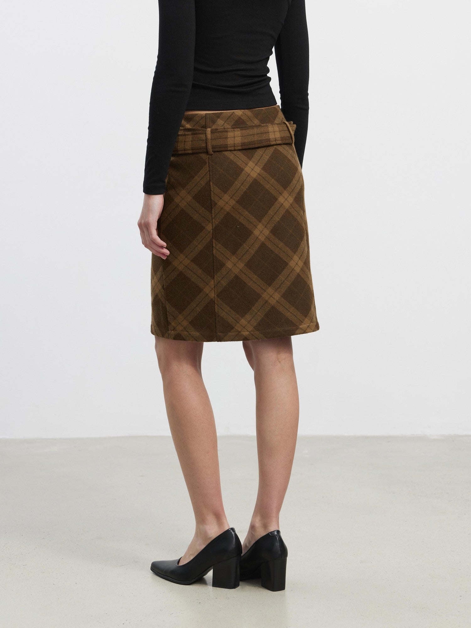AFTADAWN Suede Printed Plaid High Waist Belted Straight Women&
