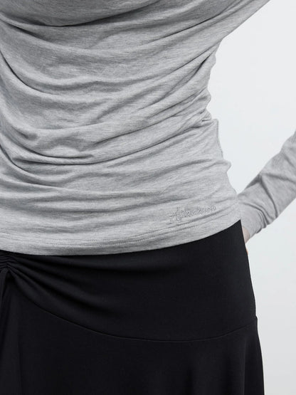 Tencel Beaded Cowl Neck Color Block Long Sleeve Top