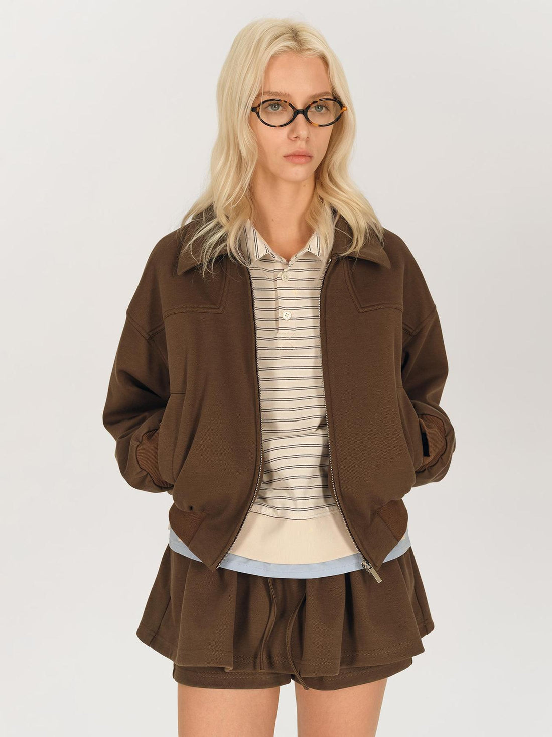 AFTADAWN Tencel Cotton Deconstructed Zipper Jacket Bloom Skirt Set