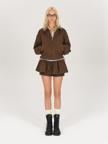 AFTADAWN Tencel Cotton Deconstructed Zipper Jacket Bloom Skirt Set