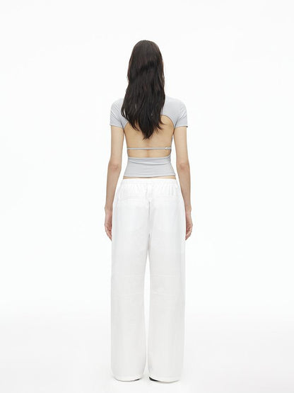 AFTADAWN Tencel Cotton Wide Leg Trousers With Pleated Detail