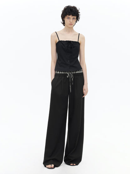AFTADAWN Tencel Lightweight Checkered Paneled Drawstring Trousers