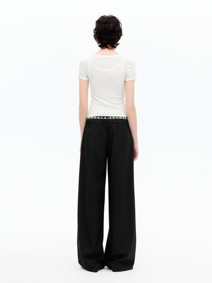 AFTADAWN Tencel Lightweight Checkered Paneled Drawstring Trousers