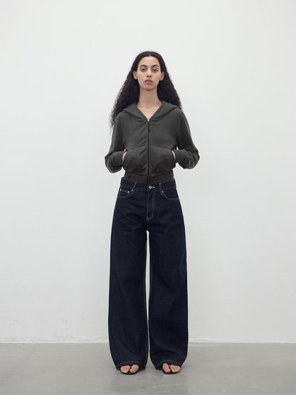 AFTADAWN Tencel Wool Blend Airy Hooded Zip Up Sweatshirt Jacket
