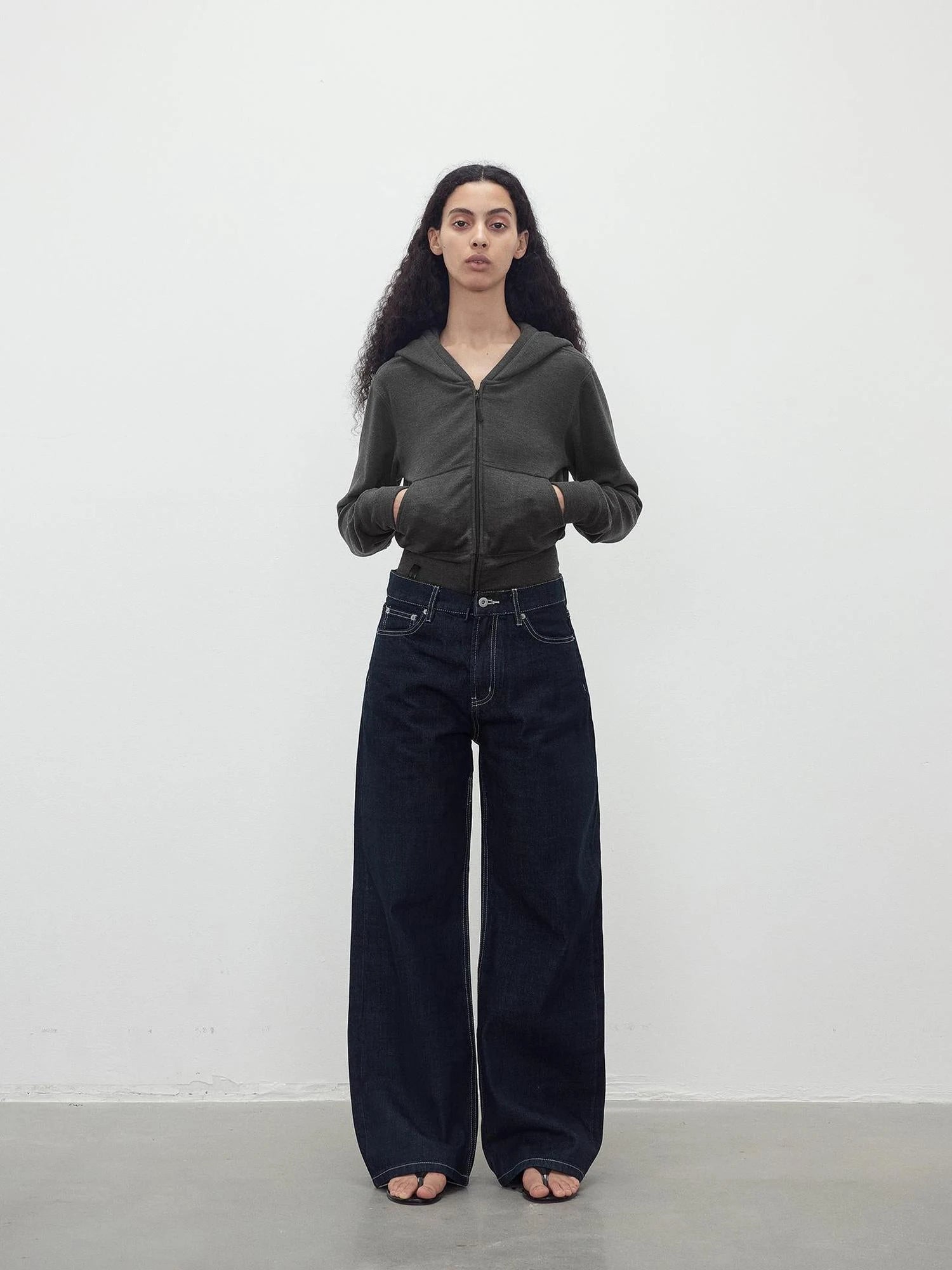 Tencel Wool Blend Airy Hooded Zip Up Sweatshirt Jacket