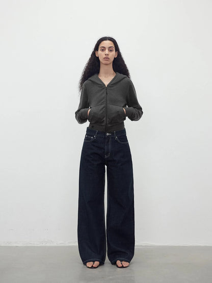 Tencel Wool Blend Airy Hooded Zip Up Sweatshirt Jacket