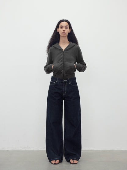 AFTADAWN Tencel Wool Blend Airy Hooded Zip Up Sweatshirt Jacket