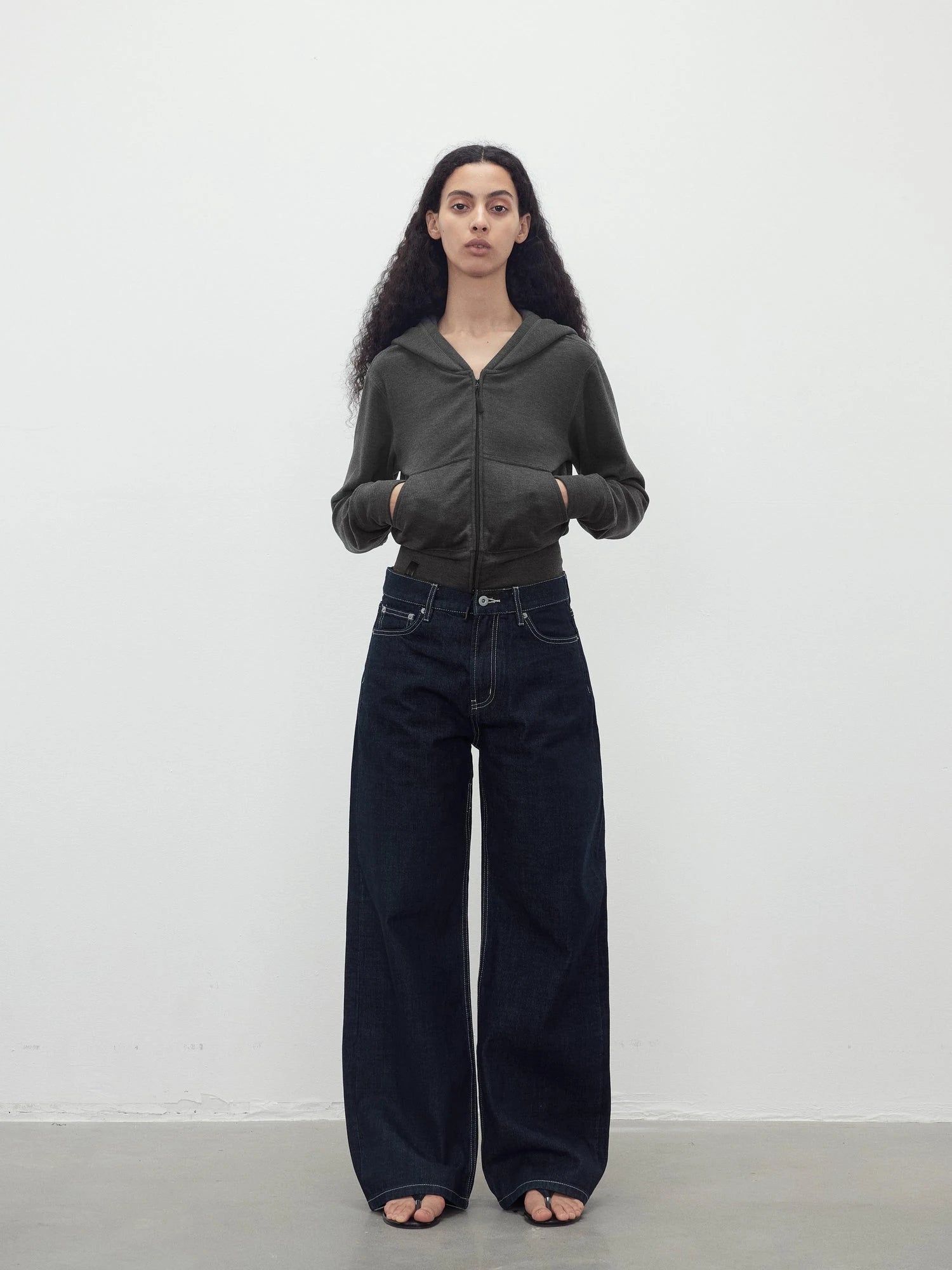 Tencel Wool Blend Airy Hooded Zip Up Sweatshirt Jacket