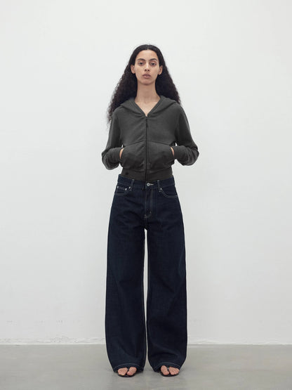 Tencel Wool Blend Airy Hooded Zip Up Sweatshirt Jacket