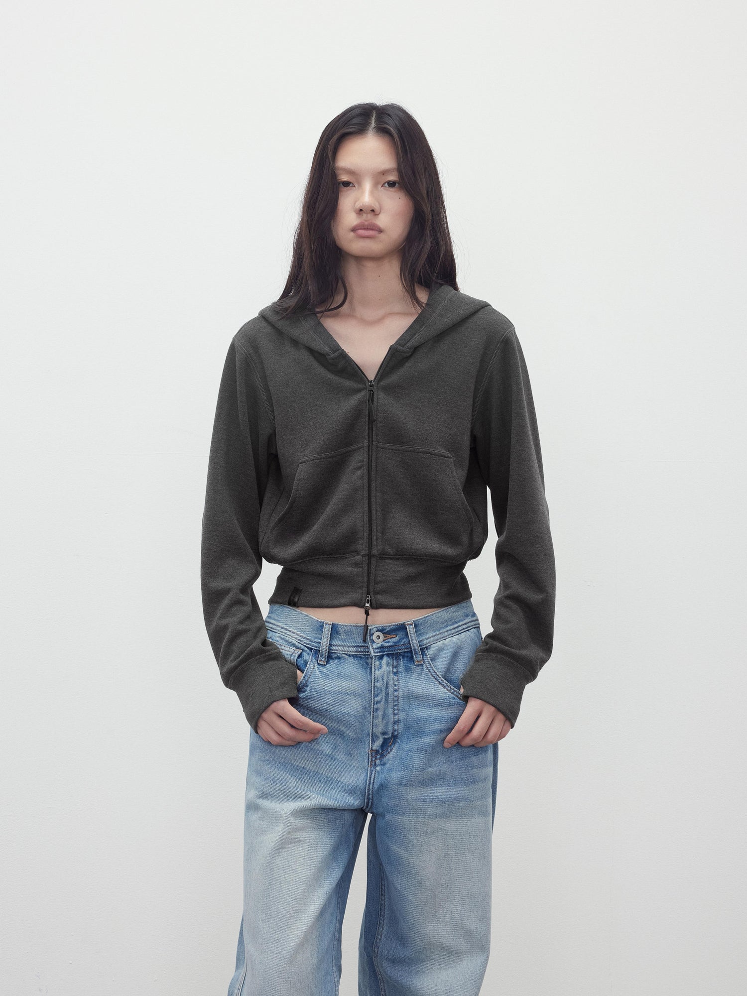 AFTADAWN Tencel Wool Blend Airy Hooded Zip Up Sweatshirt Jacket
