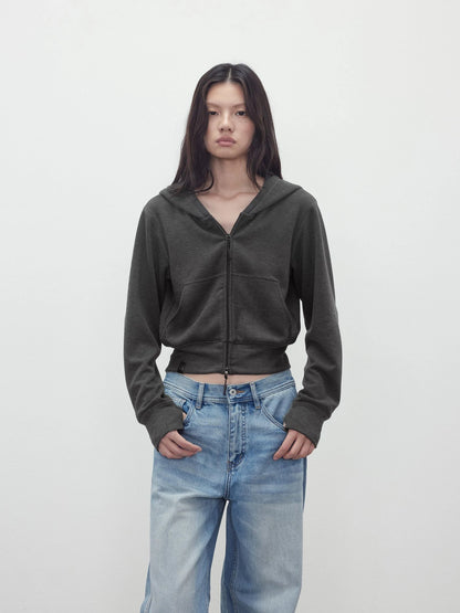 Tencel Wool Blend Airy Hooded Zip Up Sweatshirt Jacket