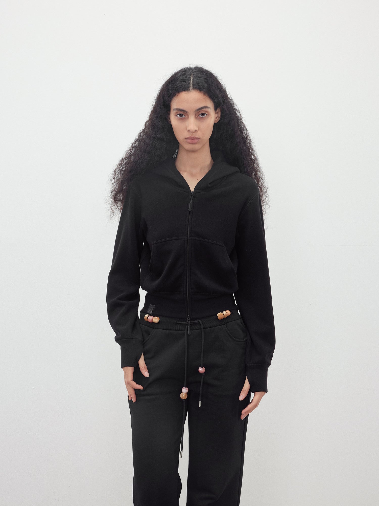 AFTADAWN Tencel Wool Blend Airy Hooded Zip Up Sweatshirt Jacket