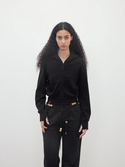 Tencel Wool Blend Airy Hooded Zip Up Sweatshirt Jacket