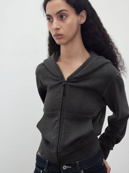 Tencel Wool Blend Airy Hooded Zip Up Sweatshirt Jacket