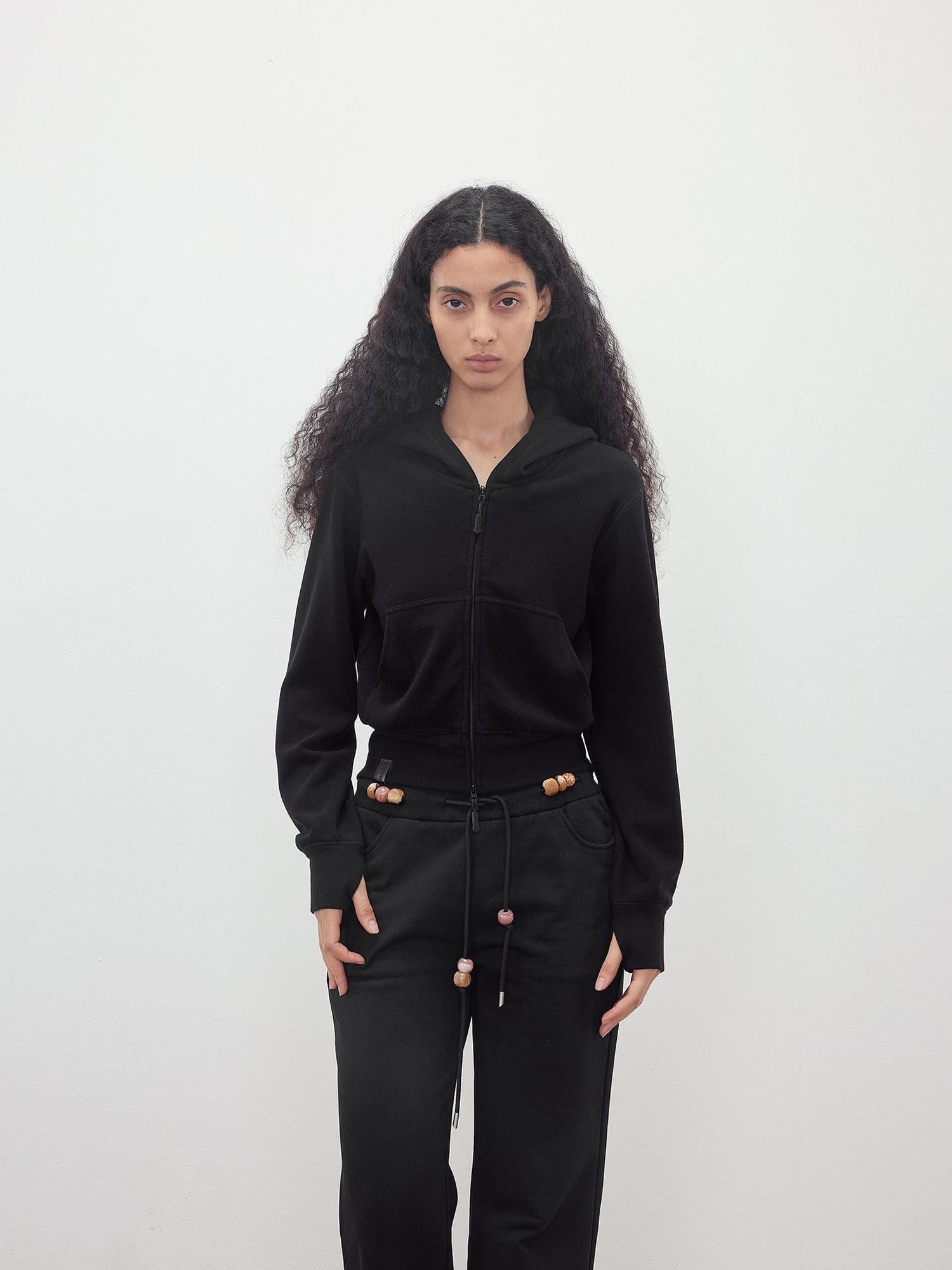 AFTADAWN Tencel Wool Blend Airy Hooded Zip Up Sweatshirt Jacket