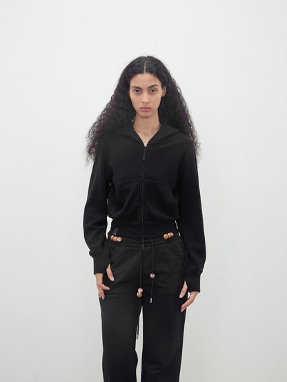 AFTADAWN Tencel Wool Blend Airy Hooded Zip Up Sweatshirt Jacket