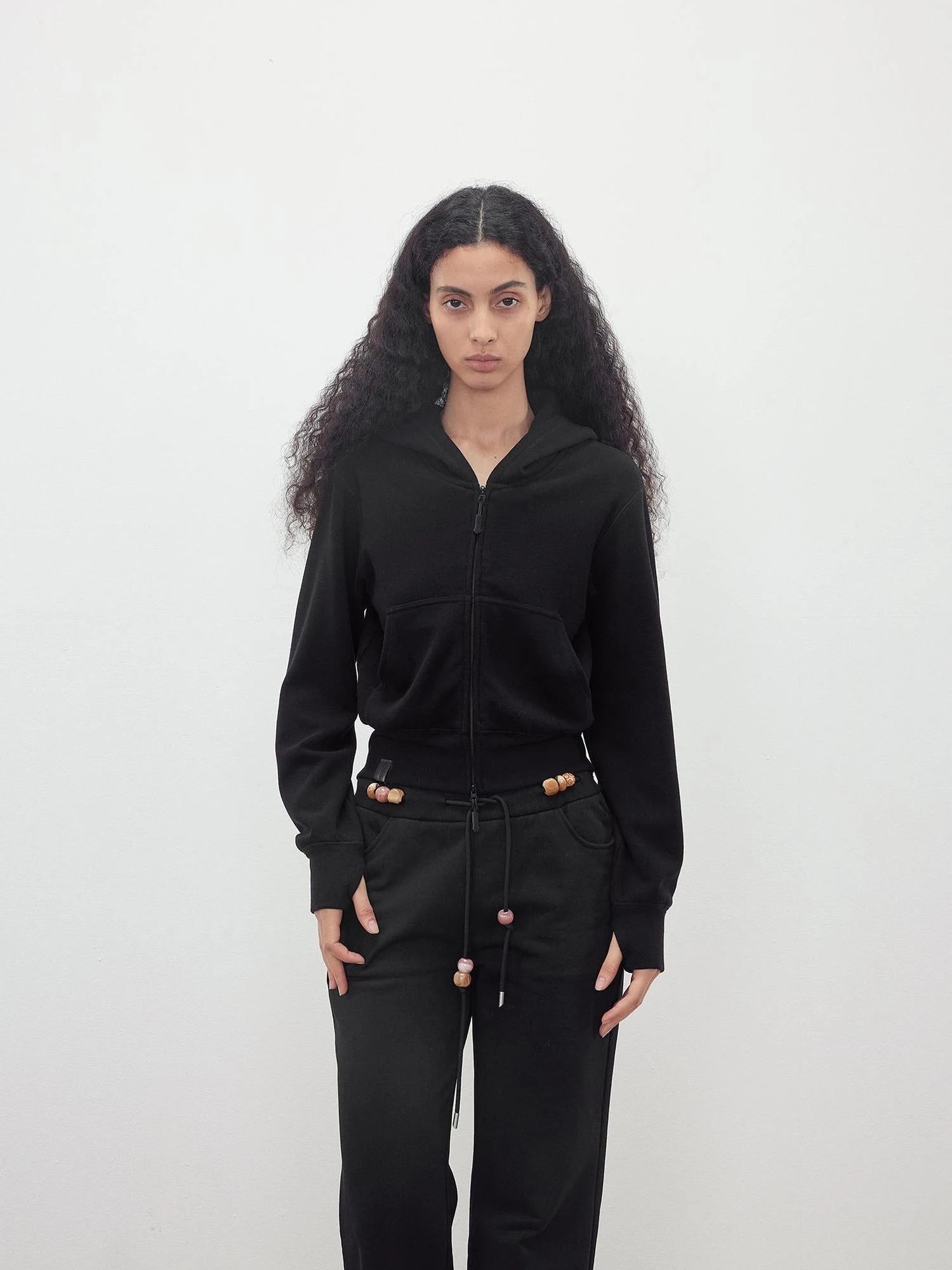 Tencel Wool Blend Airy Hooded Zip Up Sweatshirt Jacket