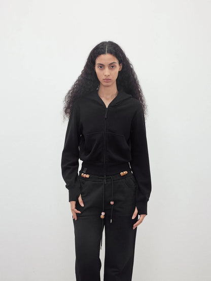 Tencel Wool Blend Airy Hooded Zip Up Sweatshirt Jacket