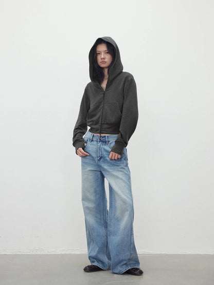 Tencel Wool Blend Airy Hooded Zip Up Sweatshirt Jacket