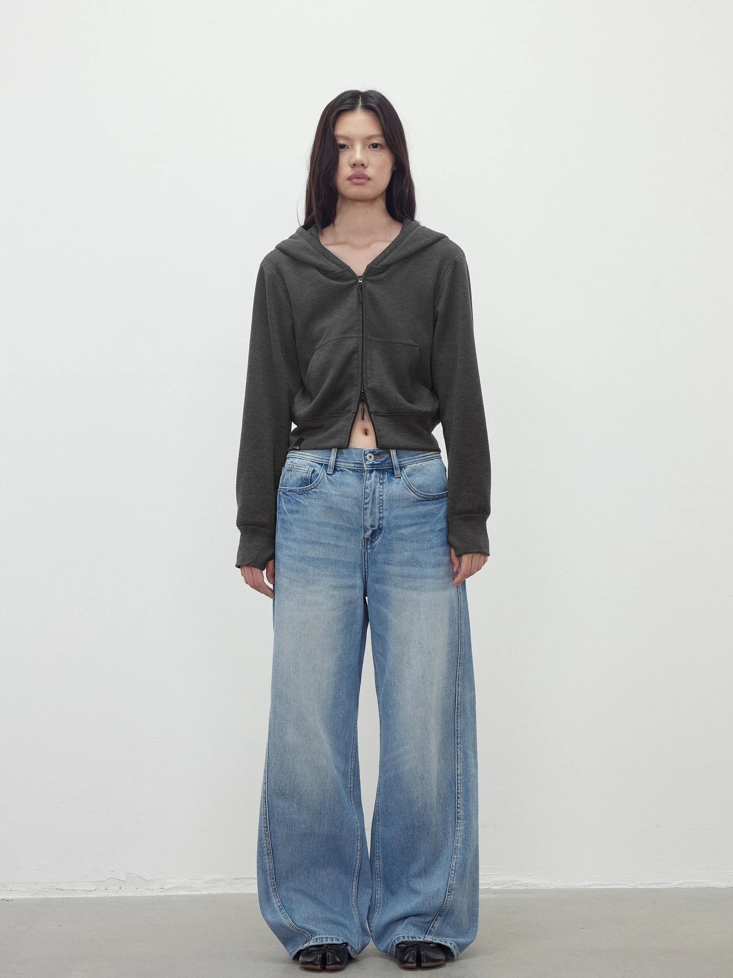 Tencel Wool Blend Airy Hooded Zip Up Sweatshirt Jacket