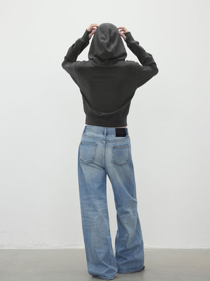 AFTADAWN Tencel Wool Blend Airy Hooded Zip Up Sweatshirt Jacket