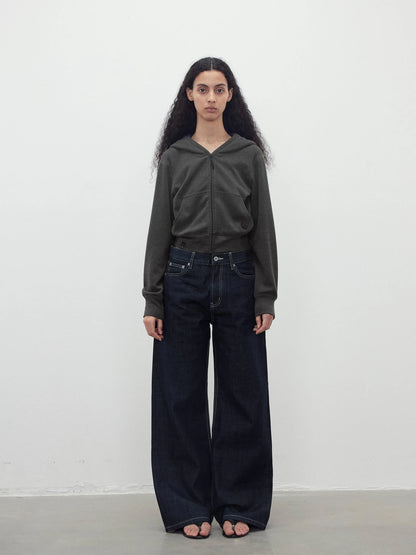 Tencel Wool Blend Airy Hooded Zip Up Sweatshirt Jacket