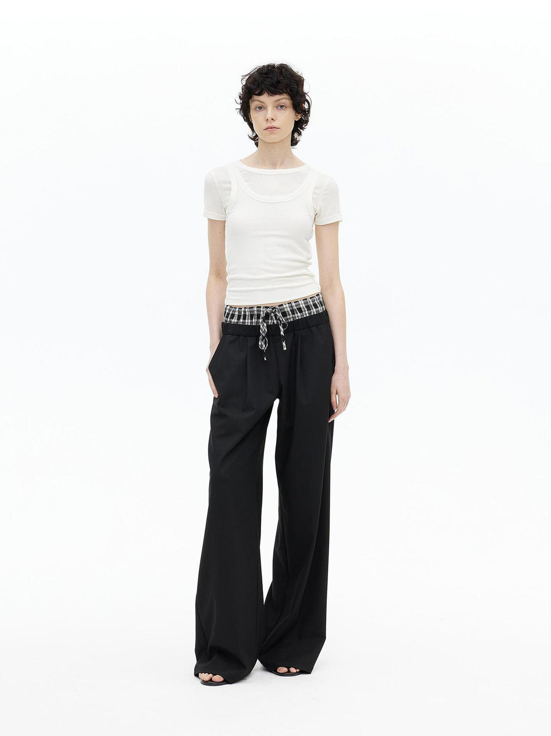 AFTADAWN Tencel Wool Blend Asymmetrical Layered Short Sleeve Top