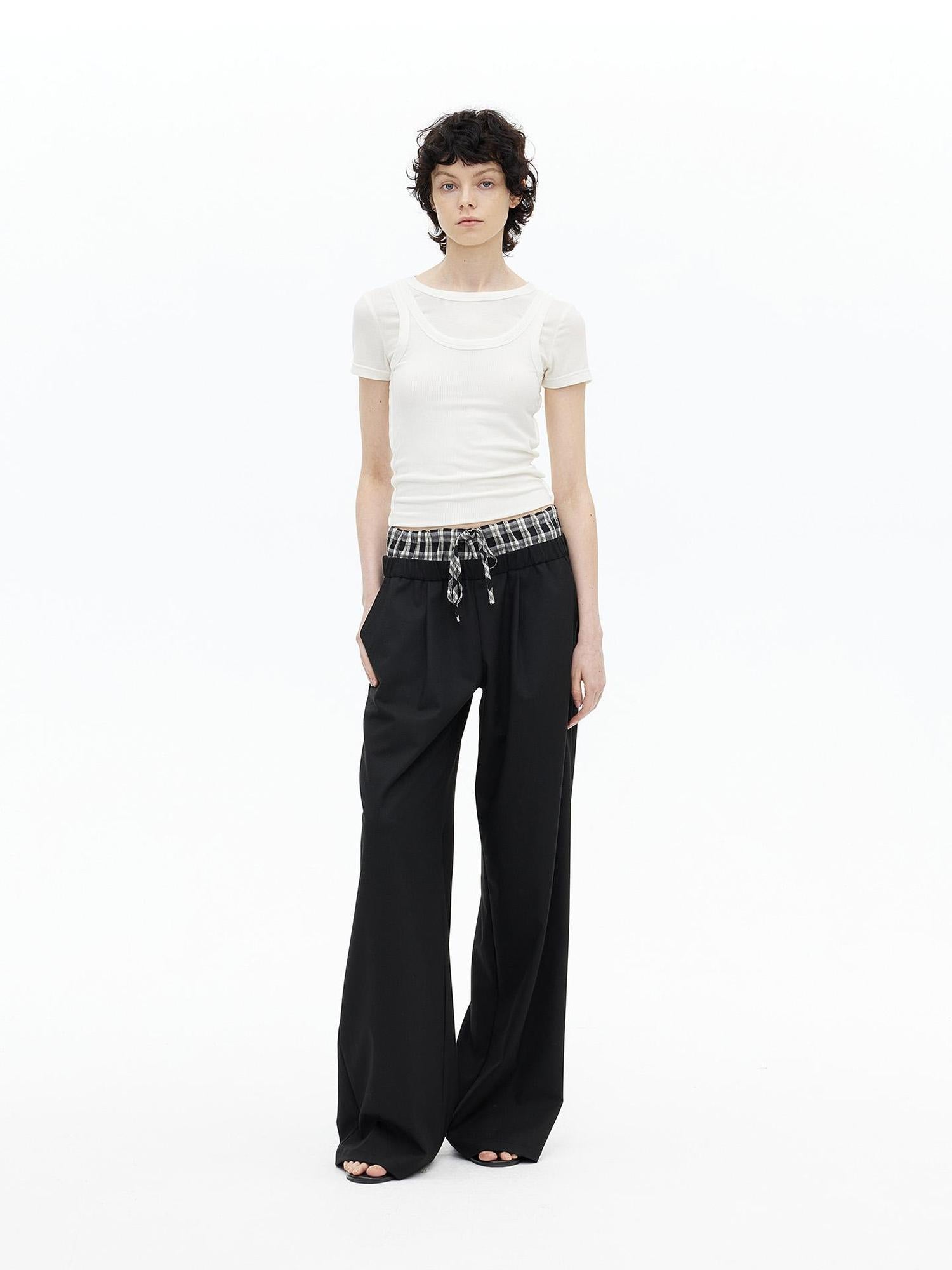 AFTADAWN Tencel Wool Blend Asymmetrical Layered Short Sleeve Top