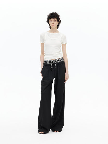 AFTADAWN Tencel Wool Blend Asymmetrical Layered Short Sleeve Top