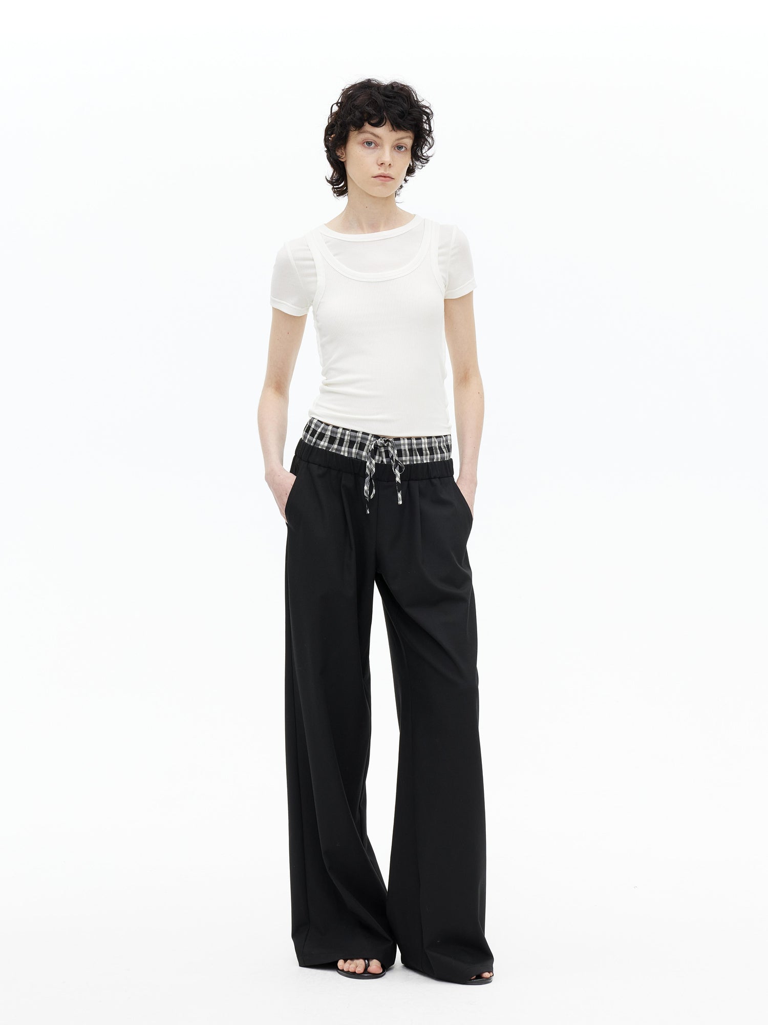 AFTADAWN Tencel Wool Blend Asymmetrical Layered Short Sleeve Top