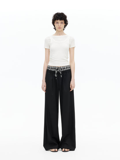 AFTADAWN Tencel Wool Blend Asymmetrical Layered Short Sleeve Top