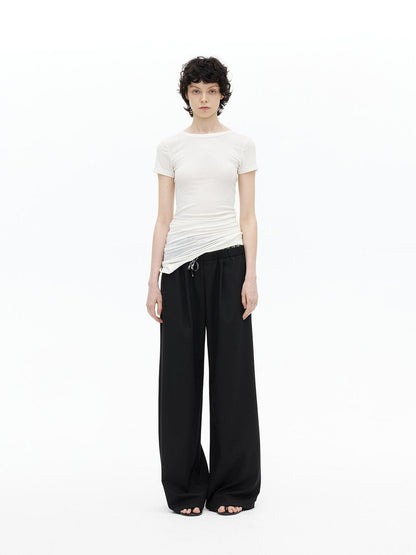 AFTADAWN Tencel Wool Blend Asymmetrical Layered Short Sleeve Top