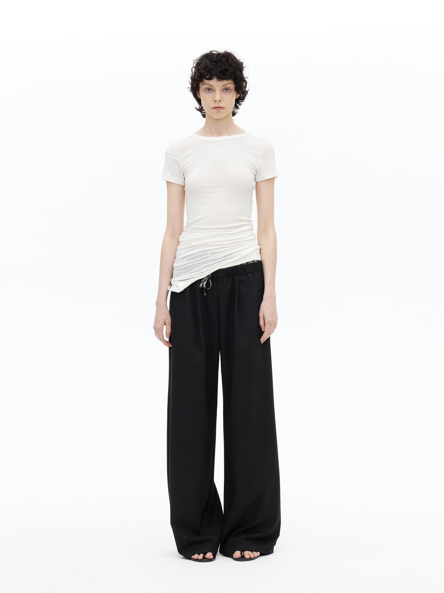AFTADAWN Tencel Wool Blend Asymmetrical Layered Short Sleeve Top