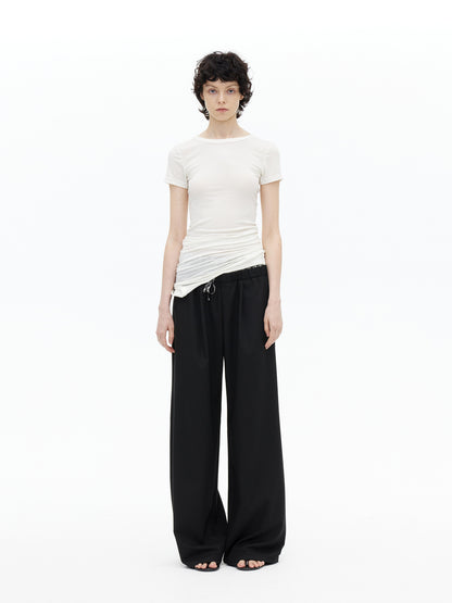 AFTADAWN Tencel Wool Blend Asymmetrical Layered Short Sleeve Top