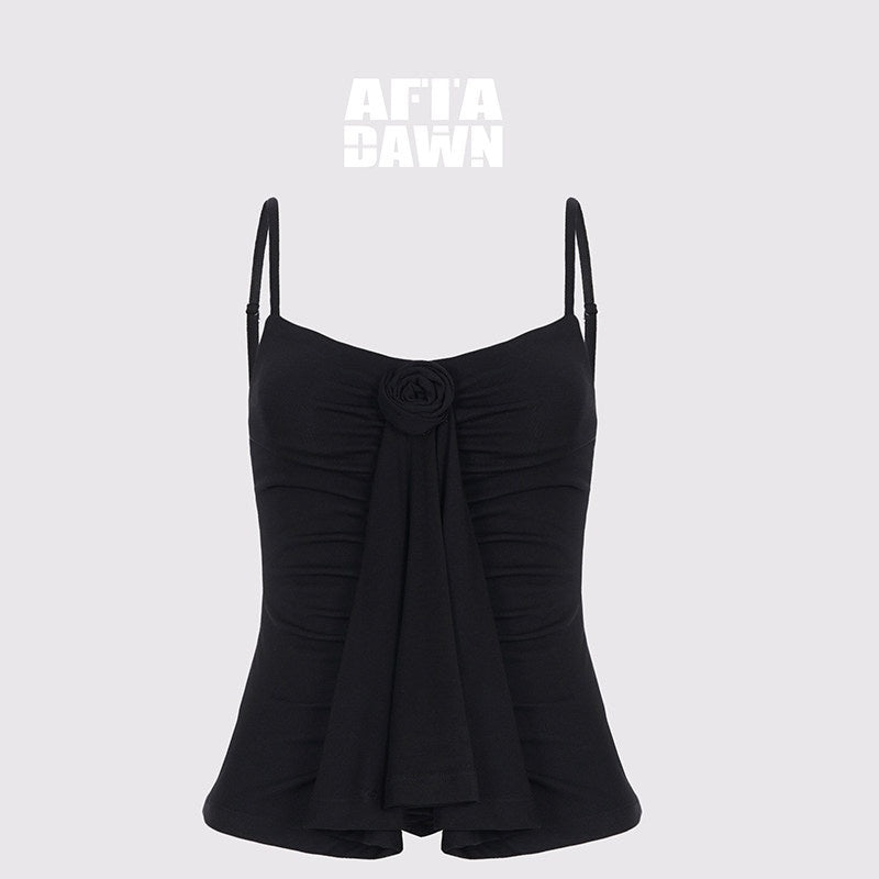 AFTADAWN_Textured_3d_Rose_Pleated_V-neck_Slim_Short_Women&
