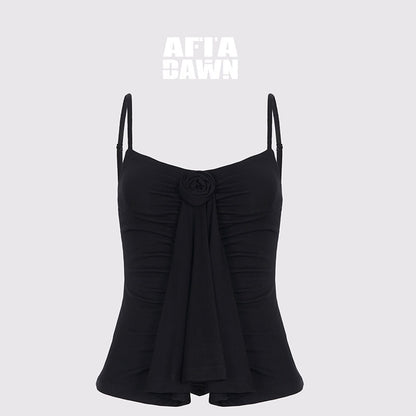 AFTADAWN_Textured_3d_Rose_Pleated_V-neck_Slim_Short_Women&