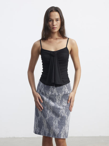 AFTADAWN Textured 3d Rose Pleated V-neck Slim Short Women&