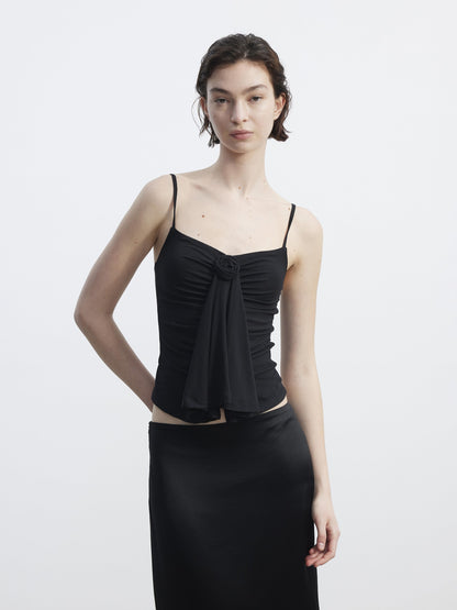 AFTADAWN Textured 3d Rose Pleated V-neck Slim Short Women&