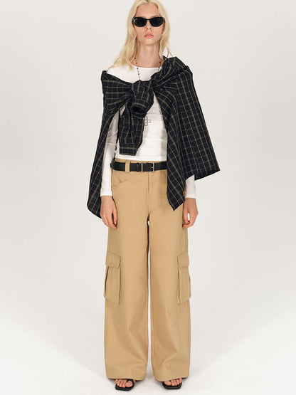 AFTADAWN Textured Check Long Sleeve Shirt With Spread Collar And Relaxed Fit