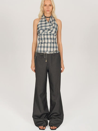 AFTADAWN Textured Crepe Draped Neck Tie Waist Top
