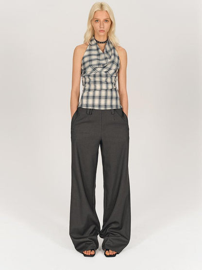 AFTADAWN Textured Crepe Draped Neck Tie Waist Top