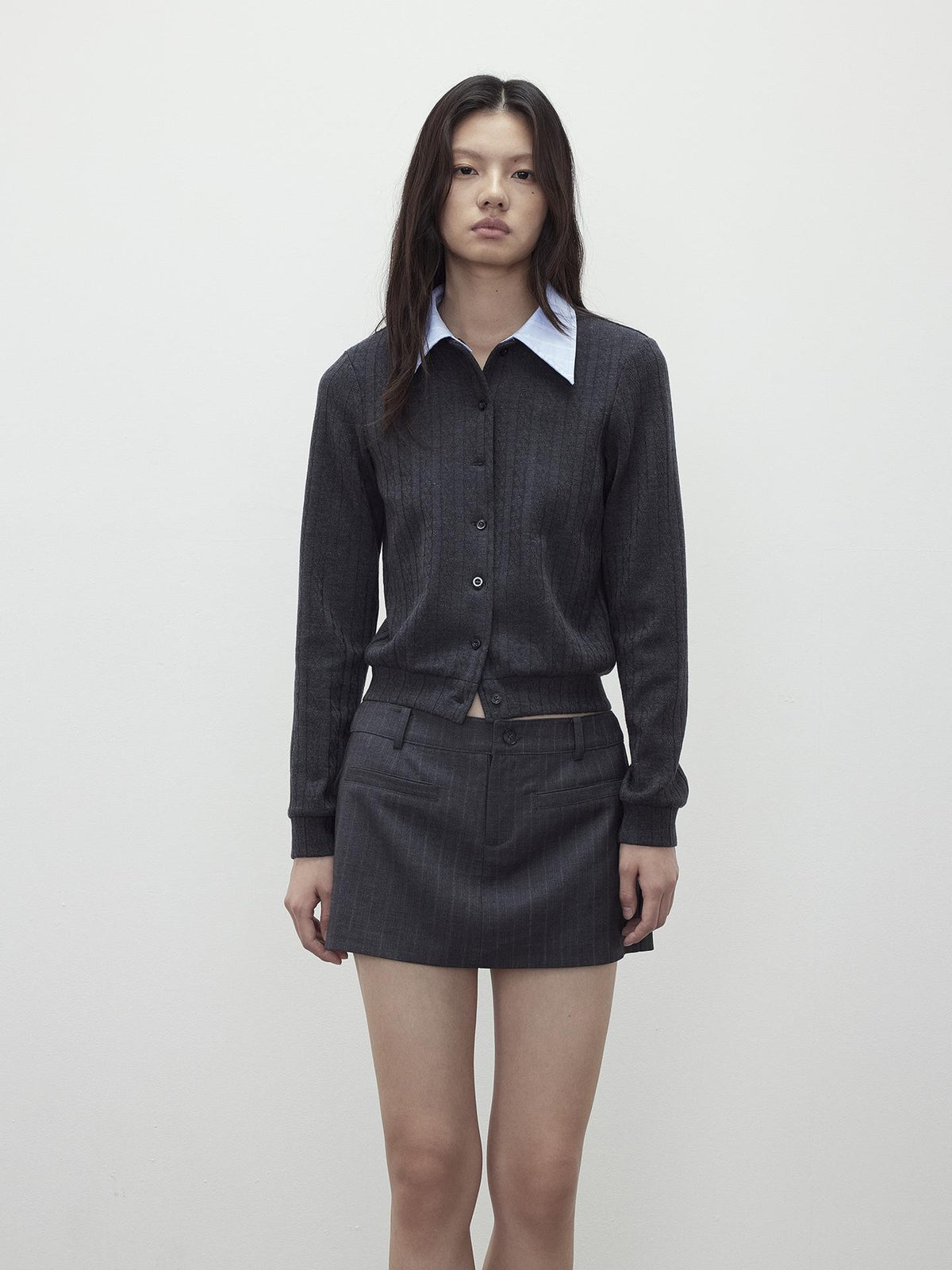 AFTADAWN Textured Detachable Polo Collar Slim Fit Wool Blend Women&