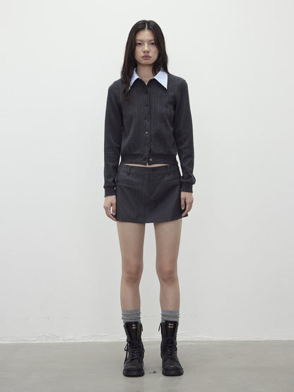 AFTADAWN Textured Detachable Polo Collar Slim Fit Wool Blend Women&