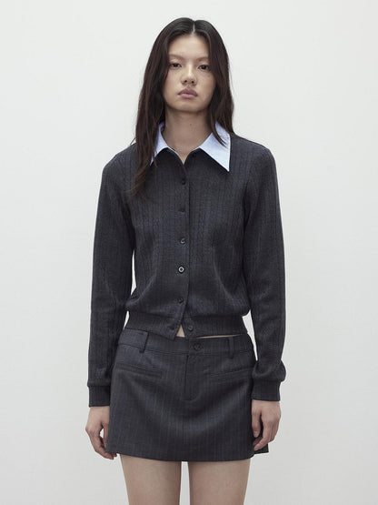 AFTADAWN Textured Detachable Polo Collar Slim Fit Wool Blend Women&