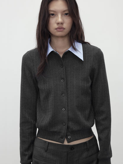 AFTADAWN Textured Detachable Polo Collar Slim Fit Wool Blend Women&