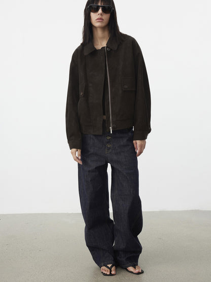 AFTADAWN Textured Distressed Asymmetric Zip Boxy Short Women&