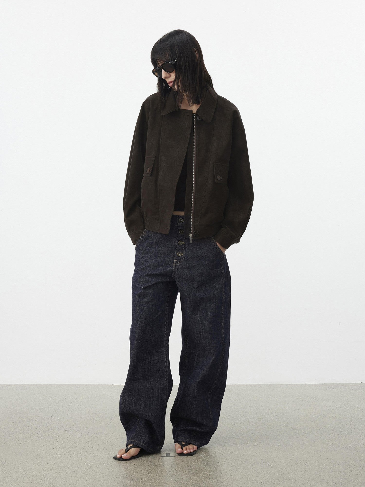 AFTADAWN Textured Distressed Asymmetric Zip Boxy Short Women&