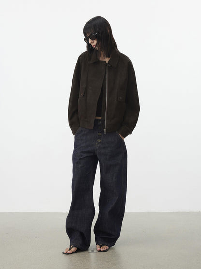 AFTADAWN Textured Distressed Asymmetric Zip Boxy Short Women&