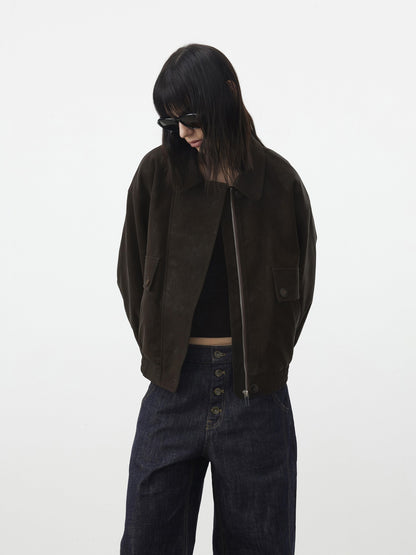 AFTADAWN Textured Distressed Asymmetric Zip Boxy Short Women&