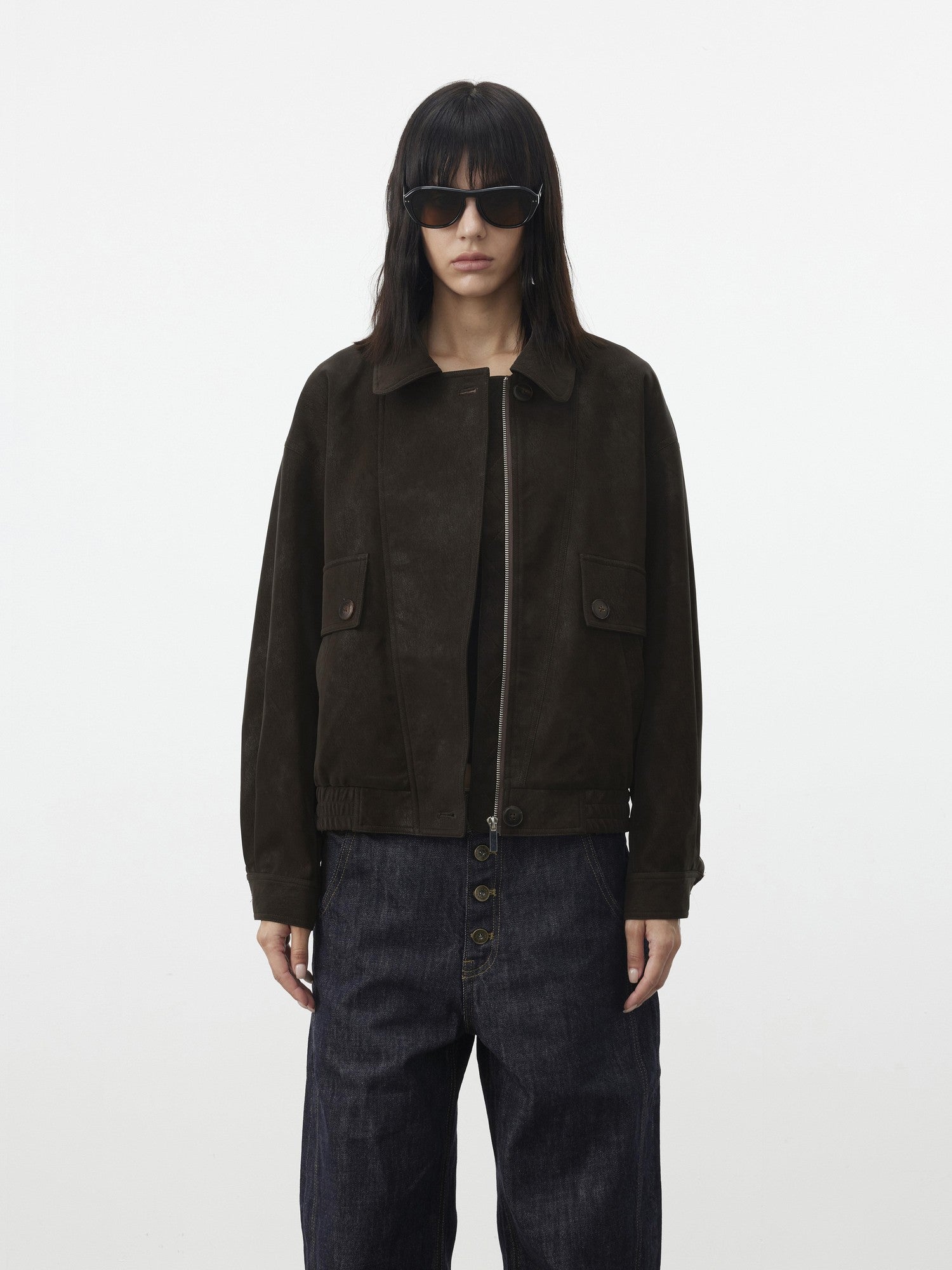AFTADAWN Textured Distressed Asymmetric Zip Boxy Short Women&